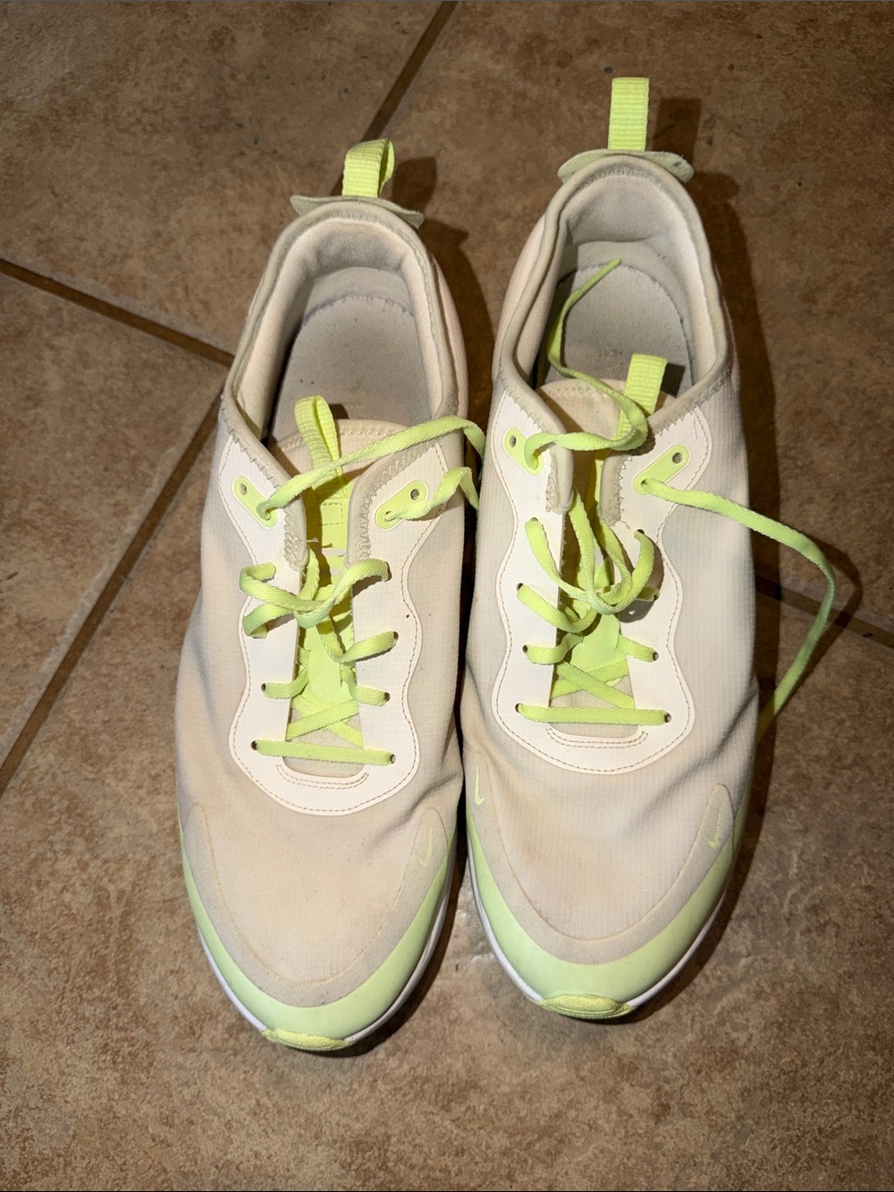 Ladies Nike Cream Sneakers with Lime Accents